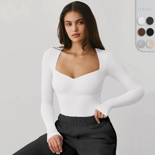 Women's Long Sleeve Ribbed Knit T-Shirt Slim Fit Square Neck Y2K Base Layer Top Solid Color Soft Viscose Streetwear For Daily Dating