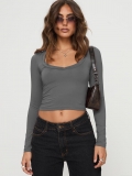 Women's Y2K Sexy Long Sleeve Crop Top Slim Fit Knitted Round Neck T-Shirt Solid Color Base Layer Top For Daily Streetwear Casual Wear