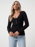 Women's Ribbed V Neck Button Slim Fit T-Shirt Long Sleeve Knit Pullover Top Sexy Elegant Office Daily Casual Ribbed Blouse