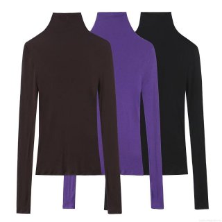 Women's High Neck Slim Fit Long Sleeve T-Shirt Solid Color Winter Polyester Spandex Base Layer Top Casual Mock Turtleneck For Women