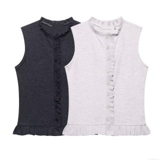 Women's Sleeveless Knitted Top With Ruffle Trim Single Breasted Slim Fit Soft Polyester Vest Sweet Casual Summer Tank Top For Women