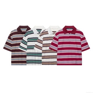 Women's Retro Striped Polo Shirt Short Sleeve Cotton Blend Breathable Lapel Top For Daily School Casual Preppy Style Fashion Striped Tee
