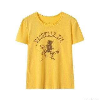 Women's American Retro Nashville USA Cowboy Graphic Print T-Shirt Loose Fit Round Neck Short Sleeve Casual Polyester Spandex Blend Summer Top