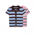 Women's Striped Knitted Polo T-Shirt Mercerized Cotton Short Sleeve Button Up Casual Minimalist Top For Summer Daily Wear Breathable Ladies Retro Knit Tee
