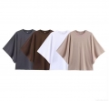 Women's Casual Batwing Sleeve T-Shirt Solid Color Loose Fit Crew Neck Summer Top For Daily Office Minimalist Cotton Blend Short Sleeve