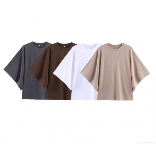 Women's Casual Batwing Sleeve T-Shirt Solid Color Loose Fit Crew Neck Summer Top For Daily Office Minimalist Cotton Blend Short Sleeve