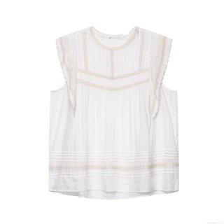 Women's Sweet Embroidered Sleeveless Top Elegant White Lace Patchwork Round Neck Loose Summer Casual Blouse T-Shirt For Women Lightweight Breathable Upper
