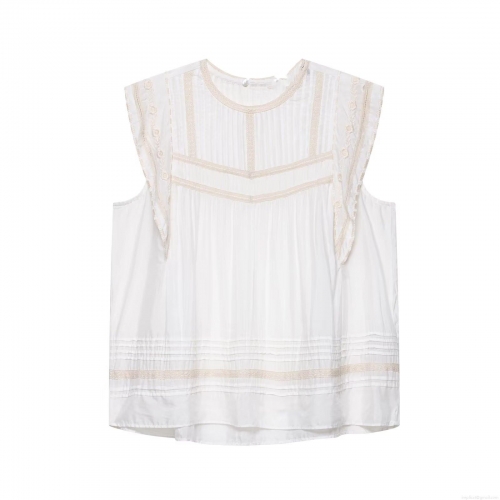 Women's Sweet Embroidered Sleeveless Top Elegant White Lace Patchwork Round Neck Loose Summer Casual Blouse T-Shirt For Women Lightweight Breathable Upper