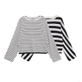 Women's Loose Stripe Knit T-Shirt Long Sleeve Round Neck Batwing Sleeve Casual Pullover Top Polyester Spandex Striped Blouse For Daily Fall Winter