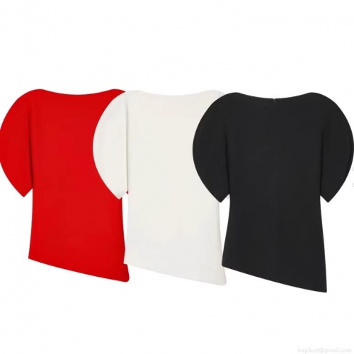 Women's Fashion Puff Short Sleeve Top Solid Color Asymmetric Hem T-Shirt With Back Invisible Zipper Polyester Casual Streetwear Blouse For Lady