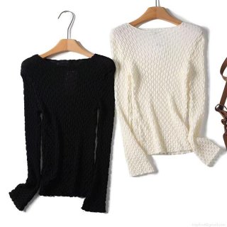 Women's Popcorn Texture Long Sleeve T-Shirt Viscose Polyester Blend Boat Neck Slim Fit Ruched Bubble Knit Top For Daily Casual Wear