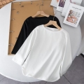 Women's Casual Solid Color Crew Neck Long Sleeve T-Shirt Polyester Spandex Blend Basic Slim Fit Top With Curved Hem For Daily Wear