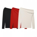 Women's Sexy Asymmetrical Off Shoulder Long Sleeve T-Shirt Ribbed Knit Slim Fit Pullover Top Fashion Solid Color Basic Tee