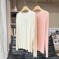 Women's Long Sleeve T-Shirt Cotton Spandex Blend Round Neck Slim Fit Stretchy Lightweight Base Layer Top Daily Wear Casual Solid Color Modern Minimalist Tee