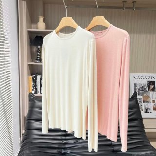 Women's Long Sleeve T-Shirt Cotton Spandex Blend Round Neck Slim Fit Stretchy Lightweight Base Layer Top Daily Wear Casual Solid Color Modern Minimalist Tee