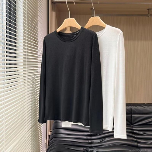 Women's Long Sleeve T-Shirt Cotton Spandex Blend Sheer Casual Slim Fit Round Neck Basic Tee Top For Daily Wear Autumn Fashion