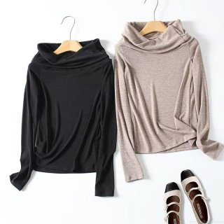 Women's Turtleneck Long Sleeve Top Slim Fit Knit Baselayer Solid Color Polyester Viscose Blend Elegant Commuter Pullover Shirt For Autumn Winter