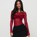 Sexy See-through Mesh Long Sleeve Top Women's Slim Fit Pullover Round Neck Solid Color Base Layer Shirt Mesh Patchwork Top