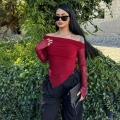 Women Mesh Patchwork T-Shirt Sexy Off Shoulder Long Sleeve Top Slim Fit Asymmetric Hem Blouse For Club Night Out Elegant Streetwear Solid Color
