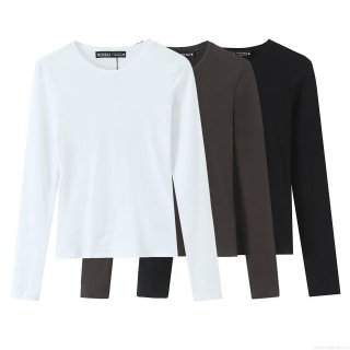 Women's Basic Long Sleeve Round Neck T-Shirt Solid Color Slim Fit Polyester Spandex Blend Top For Casual Streetwear Daily Wear Comfortable Soft