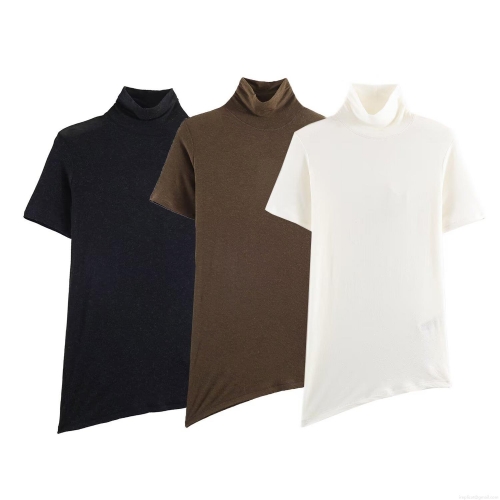 Women's Mock Neck Short Sleeve T-Shirt Knit Polyester Asymmetrical Hem Slim Fit Casual Daily Streetwear Base Layer Top