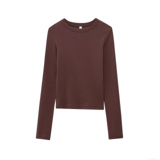 Women's Casual Ribbed Long Sleeve T-Shirt Slim Fit Crew Neck Solid Color Basic Knit Top Soft Breathable Cotton Blend Undershirt For Daily Wear Streetwear