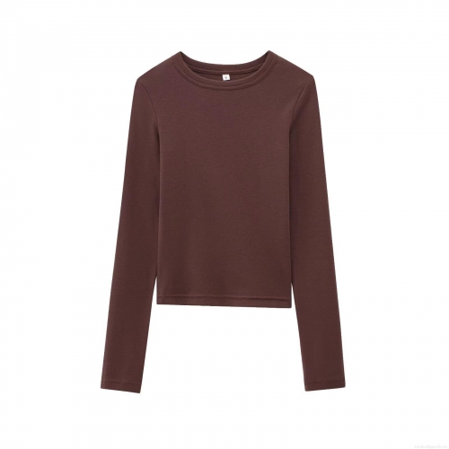 Women's Casual Ribbed Long Sleeve T-Shirt Slim Fit Crew Neck Solid Color Basic Knit Top Soft Breathable Cotton Blend Undershirt For Daily Wear Streetwear