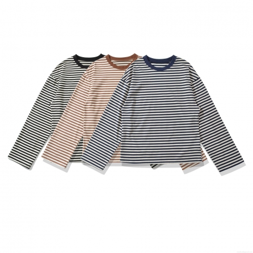 Women Striped Long Sleeve T-Shirt Cotton Blend Crew Neck Casual Loose Fit Autumn Spring Streetwear Pullover Top