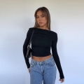 Women's Sexy Backless Long Sleeve Crop Top Polyester Spandex Knitted Slim Fit Tie Back Solid Color T-Shirt For Party Club Casual Streetwear