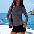 Asymmetrical One Shoulder Striped T-Shirt Women Sexy Slim Fit Long Sleeve Polyester Top Navy White Stripe Casual Vacation Streetwear Tee Ladies Fashion