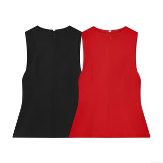 Women's Slim Fit Sleeveless T-Shirt Round Neck Back Zipper Polyester Top Streetwear Casual Solid Color Blouse for Summer