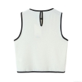 Women's Sleeveless Crepe Top Contrast Trim Asymmetrical Design Round Neck Casual Chic Tank Top Streetwear For Women