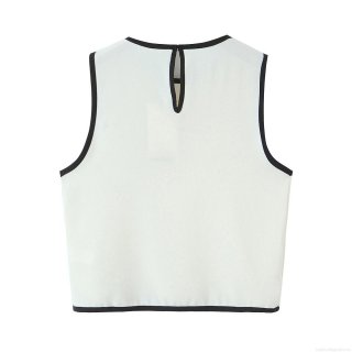 Women's Sleeveless Crepe Top Contrast Trim Asymmetrical Design Round Neck Casual Chic Tank Top Streetwear For Women