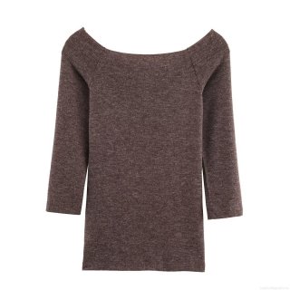 Women's Sexy Off Shoulder Long Sleeve Knit Top Ribbed Polyester Slim Fit T-Shirt Solid Color Casual Streetwear Pullover For Daily Dating