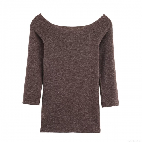 Women's Sexy Off Shoulder Long Sleeve Knit Top Ribbed Polyester Slim Fit T-Shirt Solid Color Casual Streetwear Pullover For Daily Dating