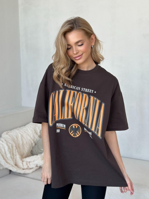 Women's Oversized Cotton T-Shirt California American Street Letter Eagle Print Short Sleeve Round Neck Summer Streetwear Casual Tee Top