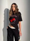 Women's Cherry Print T-Shirt Cotton Blend Short Sleeve Round Neck Slim Fit Y2K Coquette Aesthetic Sweet Cherry Graphic Streetwear Summer Casual Chic Top For Women