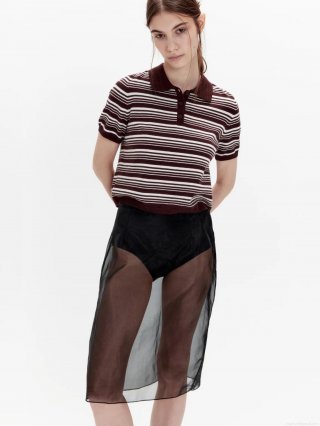 Women's French Knitted Polo Shirt Striped Slim Fit Short Sleeve Lapel Top For Summer Daily Office Chic Cotton Blend Retro Knitwear