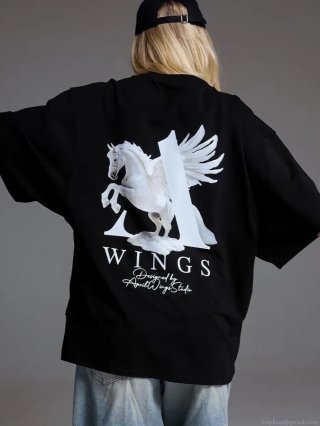 Women's Oversized Short Sleeve T-Shirt Cotton Blend Pegasus Graphic Print Loose Streetwear Casual Round Neck Summer Tee Top