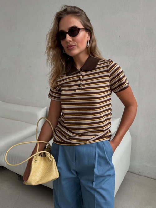 Women's Summer Striped Polo Shirt Short Sleeve Lapel Cotton Blend Casual Streetwear Top Fashion Striped Tee For Daily Vacation