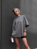 Women's Oversize Graphic T-Shirt 95% Cotton Retro Streetwear Boyfriend Style Loose Short Sleeve Round Neck Top Letter Print Grey Tee