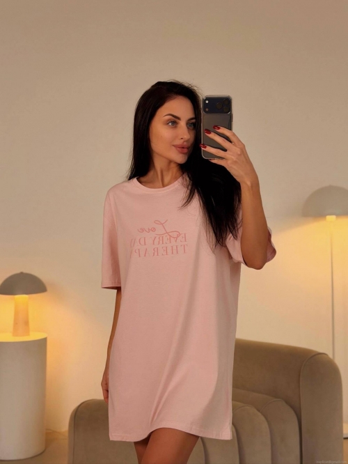 Women's Oversized T-Shirt Dress 95% Cotton Breathable Round Neck Short Sleeve Printed Letter Therapy Pullover Top Loose Fit Streetwear Casual Daily Wear Pink