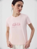 Women's Slim Fit Cotton T-Shirt Rose Flower Embroidery Letter Print Short Sleeve Casual Round Neck Top For Summer