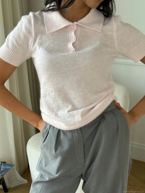 Women's Knit Polo Shirt Short Sleeve Cotton Blend Solid Color Summer Top Ribbed Trim Casual Slim Fit Pullover Breathable Soft Commute Knitwear For Women Fashion Gentle Style T-Shirt