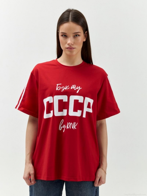 Women's Retro CCCP Letter Print Short Sleeve T-Shirt Cotton Blend Russian Minimalist Oversized Loose Fit Contrast Stripe Sporty Streetwear Unisex Couple Summer Top Vintage Soviet Union Symbol Style Apparel