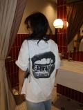 Women's Streetwear Cotton T-Shirt With Back Lips Teeth Graphic Print Drop Shoulder Round Neck Loose Fit Oversized Short Sleeve Top Casual Tee