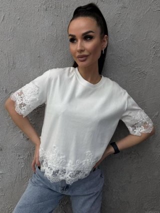 Women's Casual Cotton T-Shirt With Lace Trim Loose Patchwork Short Sleeve Round Neck Summer Daily Streetwear Fashion Top For Women