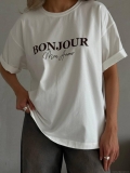 Women 100% Cotton T-Shirt Loose Fit Round Neck Short Sleeve Letter Print Casual Summer Top BONJOUR Mon Amour Breathable Soft Basic Tee For Daily Wear
