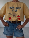 Women's Loose Cotton Short Sleeve T-Shirt Pasta Lover Club Graphic Print Casual Summer Crew Neck Tee Top