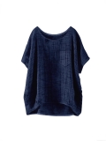 Women's Casual Cotton Linen T-Shirt Loose Fit Round Neck Short Sleeve Top With Pocket Breathable Solid Color Bohemian Style Blouse For Women Daily Vacation
